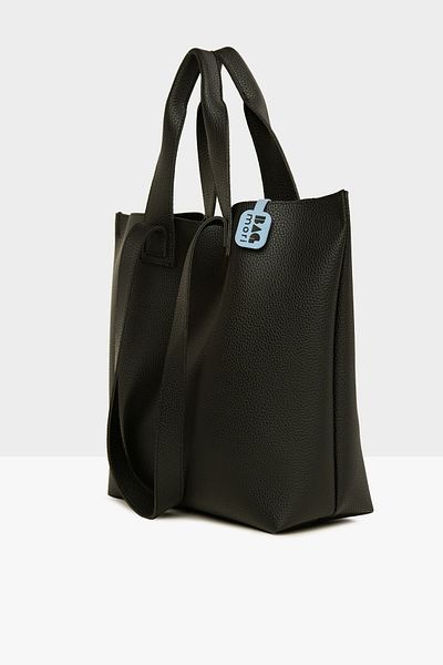 Bagmori Black Women's Double Strap Textured Large Tote Bag M000008166