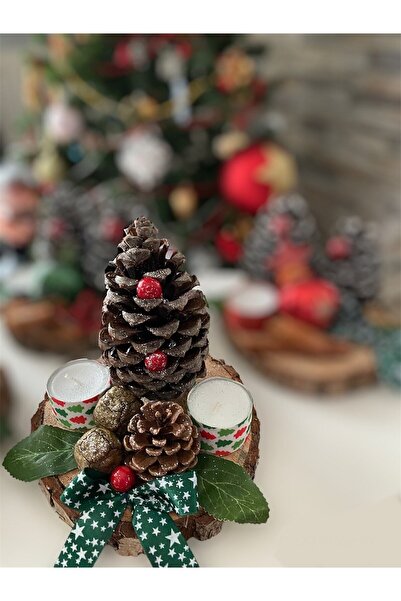 Minimalhomedesign Χριστουγεννιάτικο στολίδι Πρωτοχρονιάς 15 εκ. - Πρωτοχρονιάτικο διακοσμητικό με κουκουνάρια και 2 κεριά