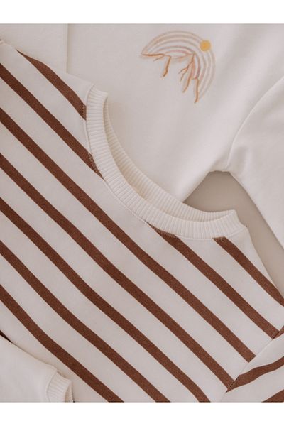 Fluffyboon Premium Kids Striped Sweatshirt - Coffee