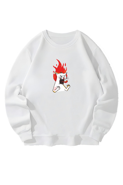 MAGORS Λευκό φούτερ Unisex με σχέδιο Angry Cat