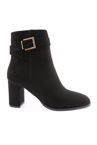 DGN Black Suede Belted Women's Heeled Boots - 2110162821