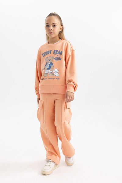 DeFacto Girl's Printed Crew Neck Thick Sweatshirt with Soft Feather Inside B4083A823Wn