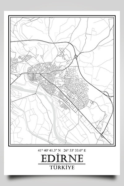 HariTasarım Edirne Şehir Haritası Çerçevesiz Poster-Harita Sanatı, Map Art De...