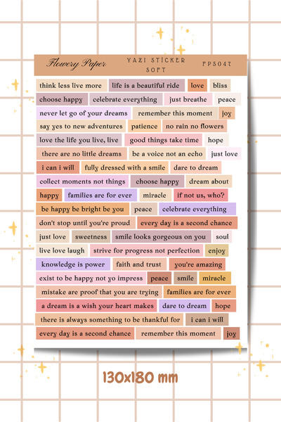 Flowery Paper Soft Yazı Sticker- Defter ,Ajanda , Journal,Scrapbook için uygu...