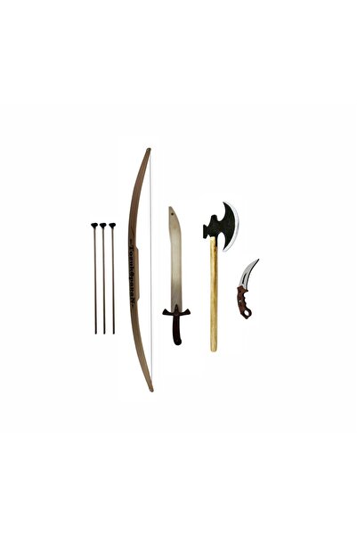 Ahtek Ahşap Oyuncak Silah Seti 4'lü, Ok Yay + Balta + Oyuncak Bıçak + Kılıç Seti