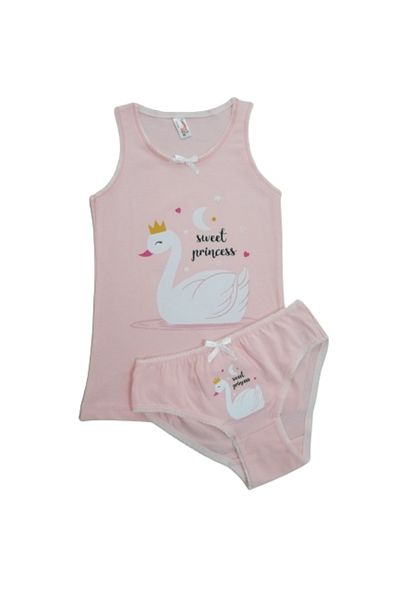 elmas kids Girl's Cotton Pink Swan Patterned Athlete Slip Set