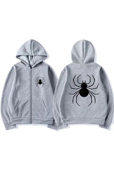 Touz Dangerous Spider εμπρός-πίσω τυπωμένη υπερμεγέθη γκρι ζακέτα με κουκούλα με φερμουάρ