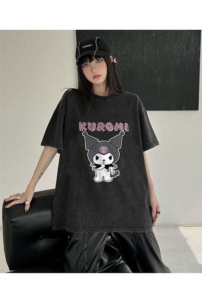 Touz T-shirt Kuromi Be Quiet Printed Vintage Washed Unisex Oversize Vintage