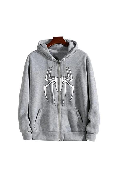 Gofeel Y2k Tech Spider με στάμπα μεγάλου μεγέθους με φερμουάρ γκρι Unisex ζακέτα με κουκούλα GF