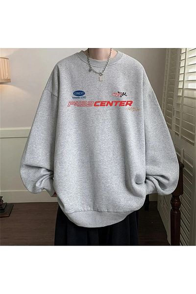 Gofeel Harajuku Street Center Printed Gray Unisex Oversize Crew Neck Sweatshirt HS
