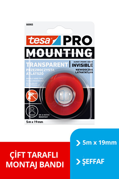 Tesa Çift Taraflı Şeffaf Montaj Bandı, 5m X 19mm