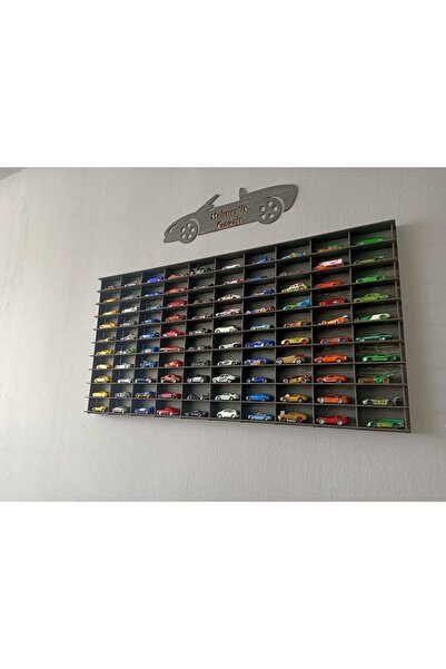 CrDesign Ahşap Araba Rafı 100 'lü Dekoratif Eskitme Siyah 1/64 Ölçek