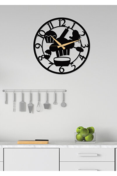 Gowpenart Mutfak - Cafe - Restoran Rakamlı Metal Siyah Duvar Saati - Hediye S...