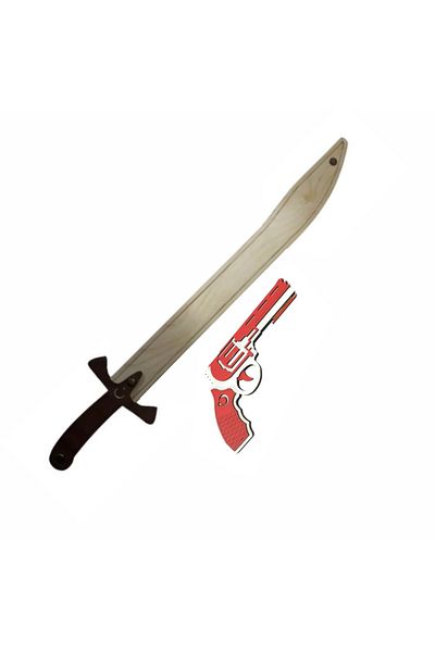 Ahtek Set of 2 Wooden Sword + Rubber Shooting Pistol Toy Set