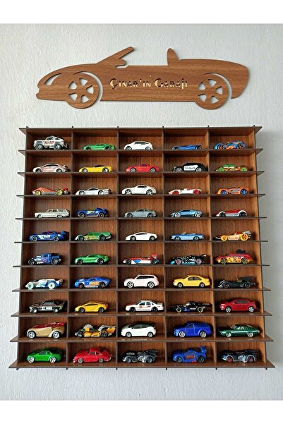CrDesign Ahşap Oyuncak Araba Rafı 1/64 Araçlar Için (ceviz)