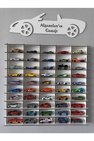 CrDesign Oyuncak Araba Rafı 1/64 Beyaz Renk 50'li