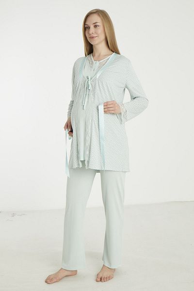 Miss Dünya Lissa Water Green Polka Dot Maternity and Maternity Pajamas Set