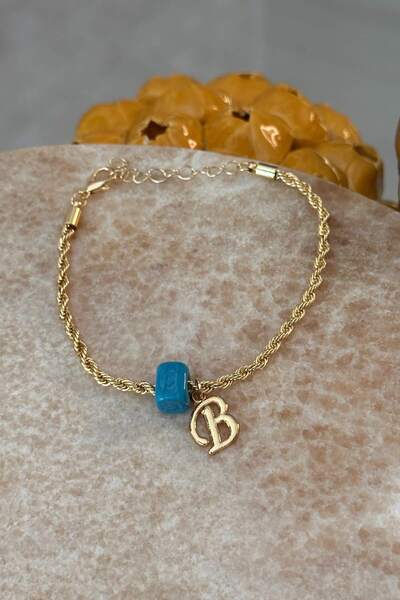 Trendy Butik Kişiye Özel Harfli Altın Kaplama Nostalji Cam Boncuklu B Harf Bu...