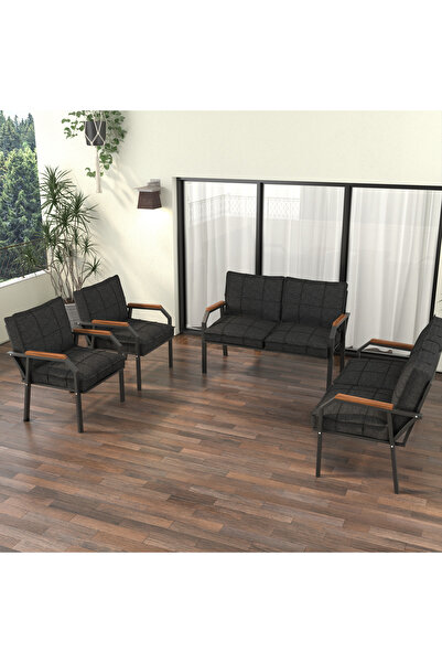 Mygusi Hayal Balkon Bahçe Cafe - Metal Kanepe Koltuk Takımı - 2 2 1 1 - Antrasit