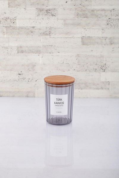 ANJEAHOME Douai Single 900 ML Wooden Lid Smoked Hard Plastic Food Storage Container Kitchen Organizer (Labeled)
