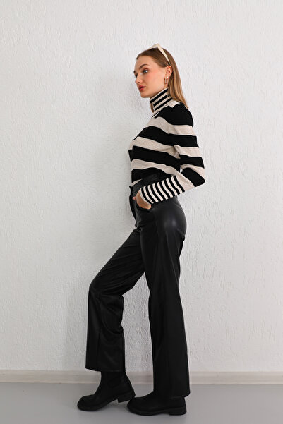BİKELİFE Pulover de damă cu dungi din piatră din lycra cu textura moale
