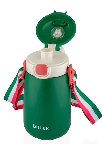 DILLER Green Children's Thermos - 420 ml Stainless Steel, Double Wall, for Boys and Girls
