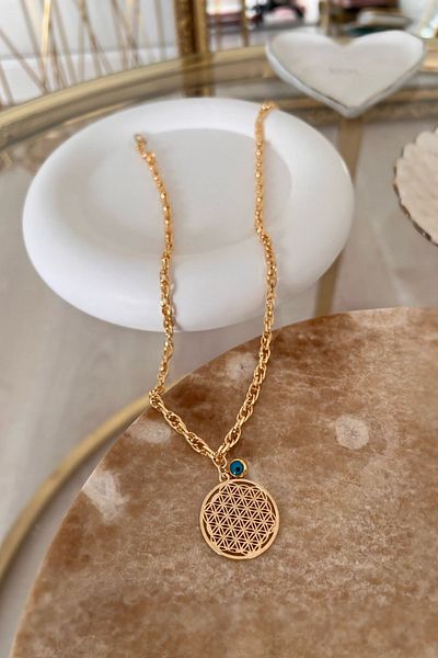 Trendy Butik زهرة الحياة وقلادة بتفاصيل عين الشر مع سلسلة ملفوفة