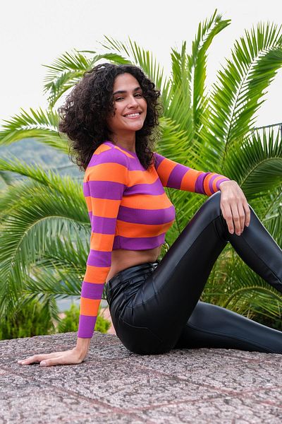 CHUBA Women's Striped Knitwear Crop Top Purple-orange 22sw303