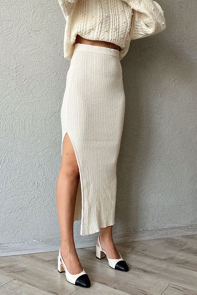 Seda Yalçın Atelier Beige Side Slit Knitwear Skirt