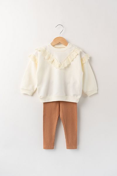 Banamio KYLA Baby Girl Scallop Detailed Cotton Corduroy Tights Set