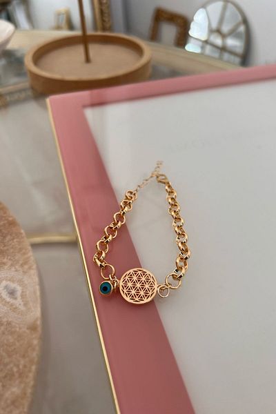 Trendy Butik زهرة الحياة سوار مع سلسلة دائرة