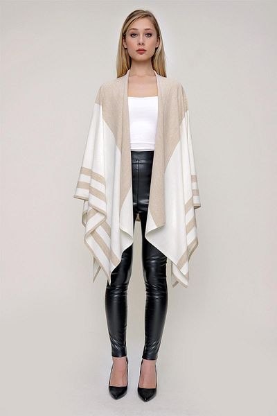 CHUBA Γυναικεία ριγέ πλεκτά Poncho Beige-ecru 22wk263