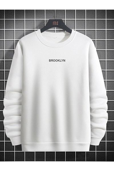 PALPİTO Unisex Λευκό Μπρούκλιν εμπριμέ φούτερ Oversize