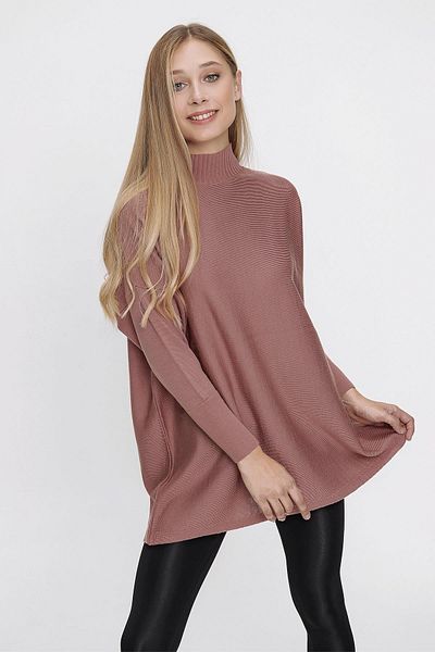 CHUBA Women's Dried Rose Half Turtleneck Loose Long Knitwear Poncho 22wk222