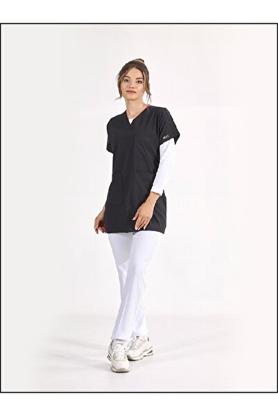ÇİZGİ MEDİKAL Lacivert Lüks Likralı Greys Tunik Boy Tek Üst