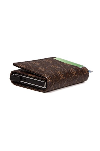 Newish Unisex Text Patterned Anti-Theft Rfid Protected Vegan Leather Wallet and Card Holder