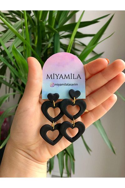 TREND Miyamila Collection Black Heart Modern Earrings