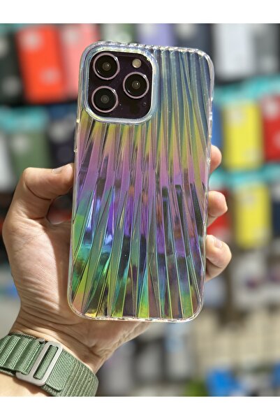 HyperAge iPhone 14 Pro Max Uyumlu Kılıf Şerit Perde Hologramlı Her Açıda Renk Geçişli Soft Kapak