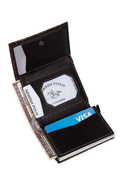 Newish Unisex Text Patterned Anti-Theft Rfid Protected Vegan Leather Wallet and Card Holder