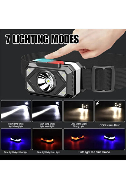 Kenko Kafa Feneri 7 Modlu Polis Işıklı Ultra Güçlü Şarjlı Kafa Lambası Led Av...