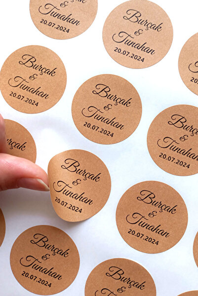 Dekorden Kişiye özel nişan düğün etiketi - Kraft sticker 48 adet