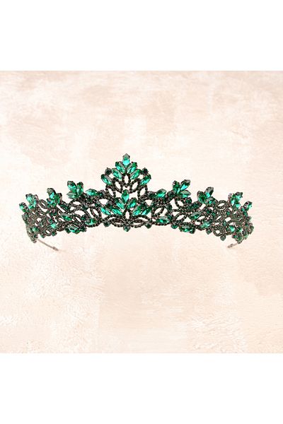 Hayalperest boncuk Bright Crystal Jewelled Bridal Henna Crown Princess Crown Bright Shiny Bridal Crown Hair Accessory Green