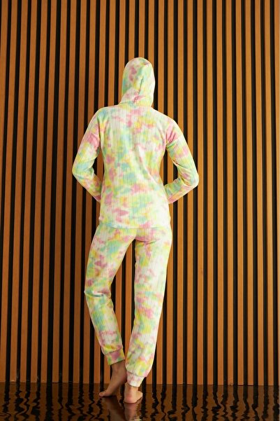 Pijamoni Kadın Fitilli Kapşonlu Polar Pijama Takımı 3720 - Sarı