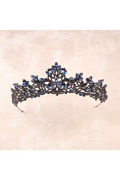 Hayalperest boncuk Bright Crystal Jewelled Bridal Henna Crown Princess Crown Bright Shiny Bridal Crown Hair Accessory Navy Blue