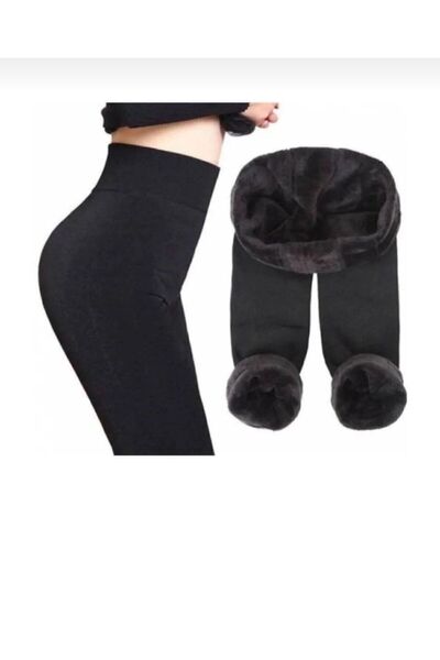 sıla sella Γυναικείο μαύρο μάλλινο βελούδινο ψηλόμεσο κολάν 6040