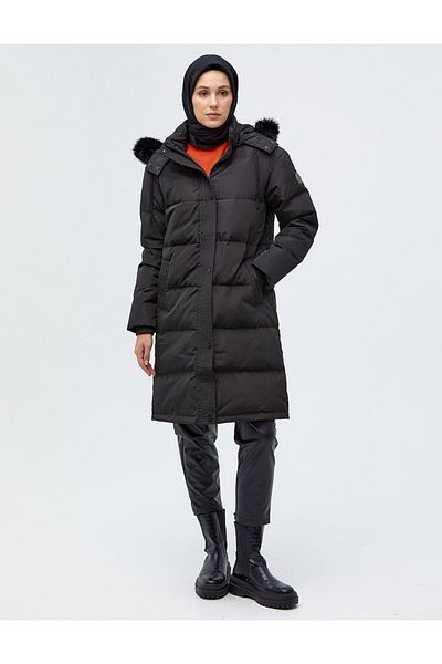 Kayra Quilted Stand Collar Hooded Fur Coat