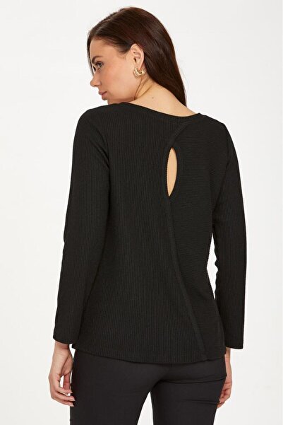 İKİLER Arkası Cut Out Uzun Kol Triko Bluz 223-1727