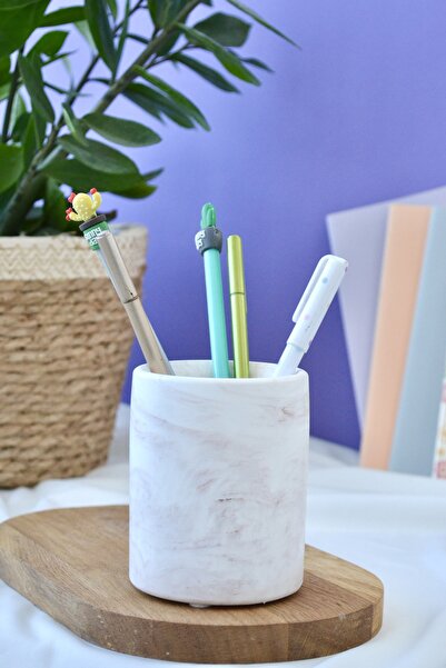 Bi' Dolu Dükkan حامل قلم منقوش بالرخام وحامل فرشاة الأسنان وحامل فرشاة المكياج