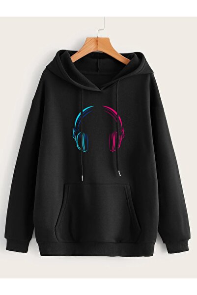 Deocept Hanorac oversize cu glugă unisex cu imprimeu neon