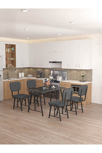 Mygusi Hayat 4 Sandalyeli Mutfak Masa Siyah Mermer (Bendır)